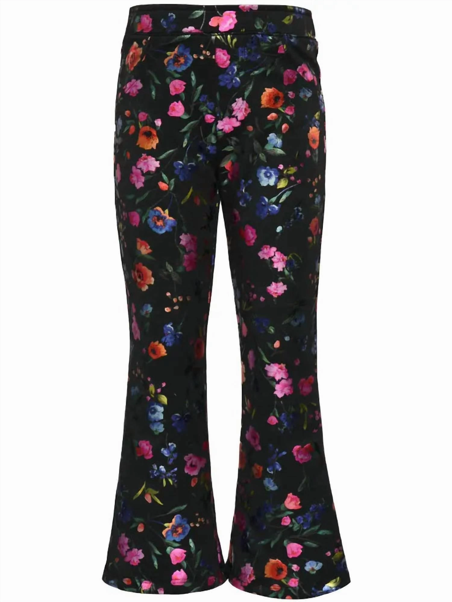 Smart Utility Girl's Foil Flower Wide Leg Jeggings In Black / Multi
