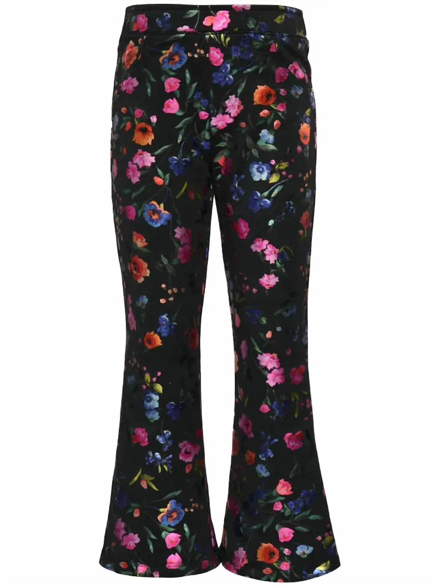 Classy Fit Girl's Foil Flower Wide Leg Jeggings In Black / Multi