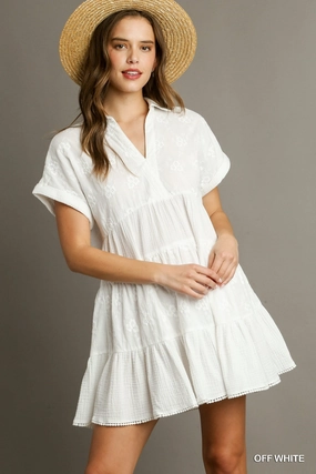 Fit Easy White Cotton Floral Eyelet Tiered Dress