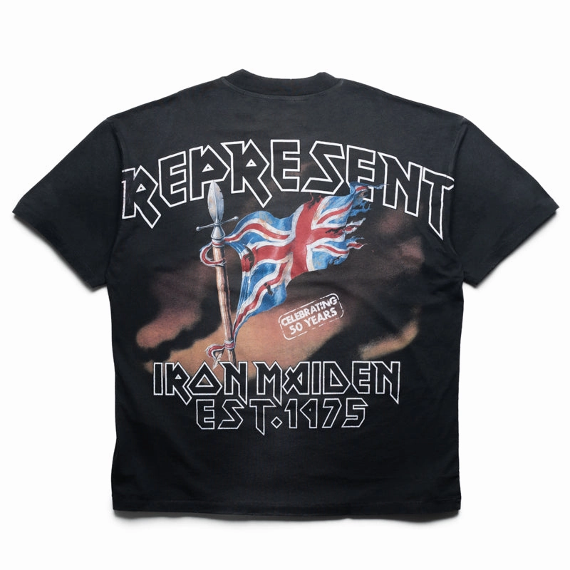 Non Iron Cotton Material Iron Maiden x Represent Steed Tee - Stained Black