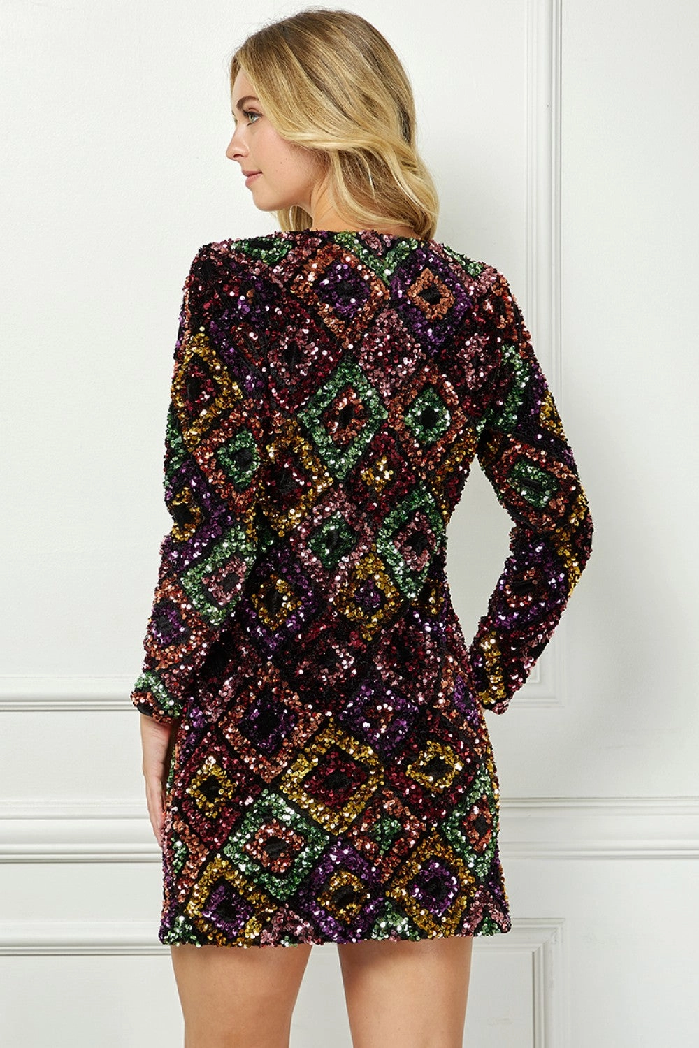 Jewel Tones All Over Sequin Mini Dress Chic Layers