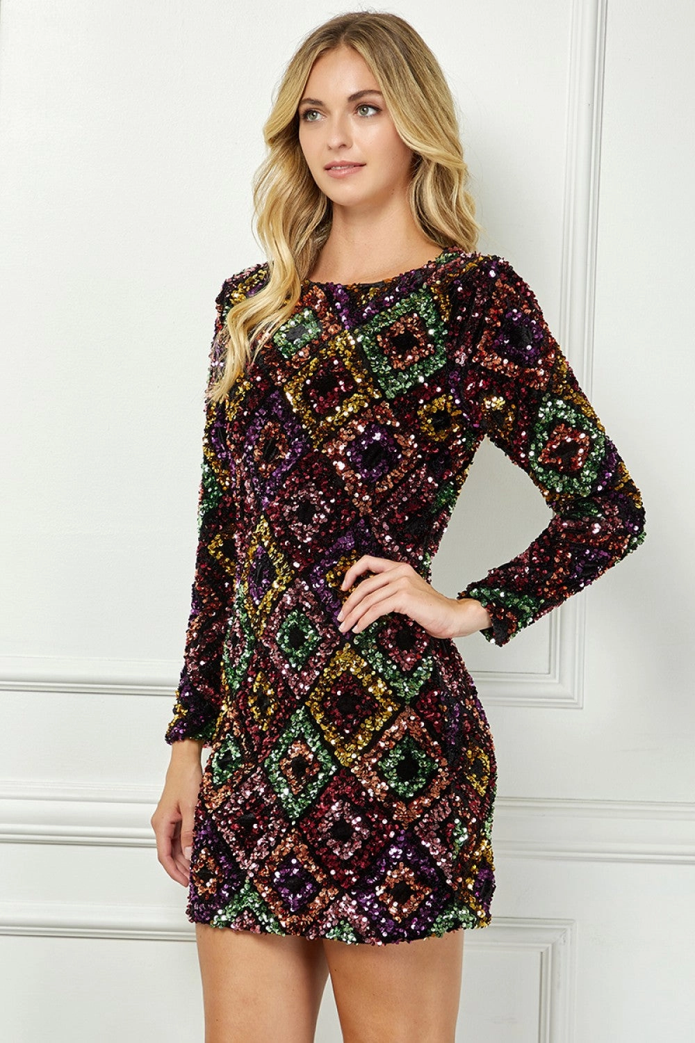 Jewel Tones All Over Sequin Mini Dress Layering-Piece
