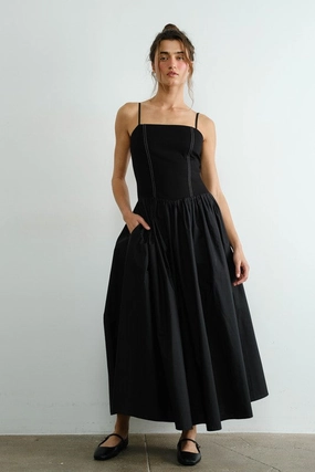 Elegant evening wear Flow Friendly Jocelyn Sleeveless Contrast Stitch Maxi Dress Black