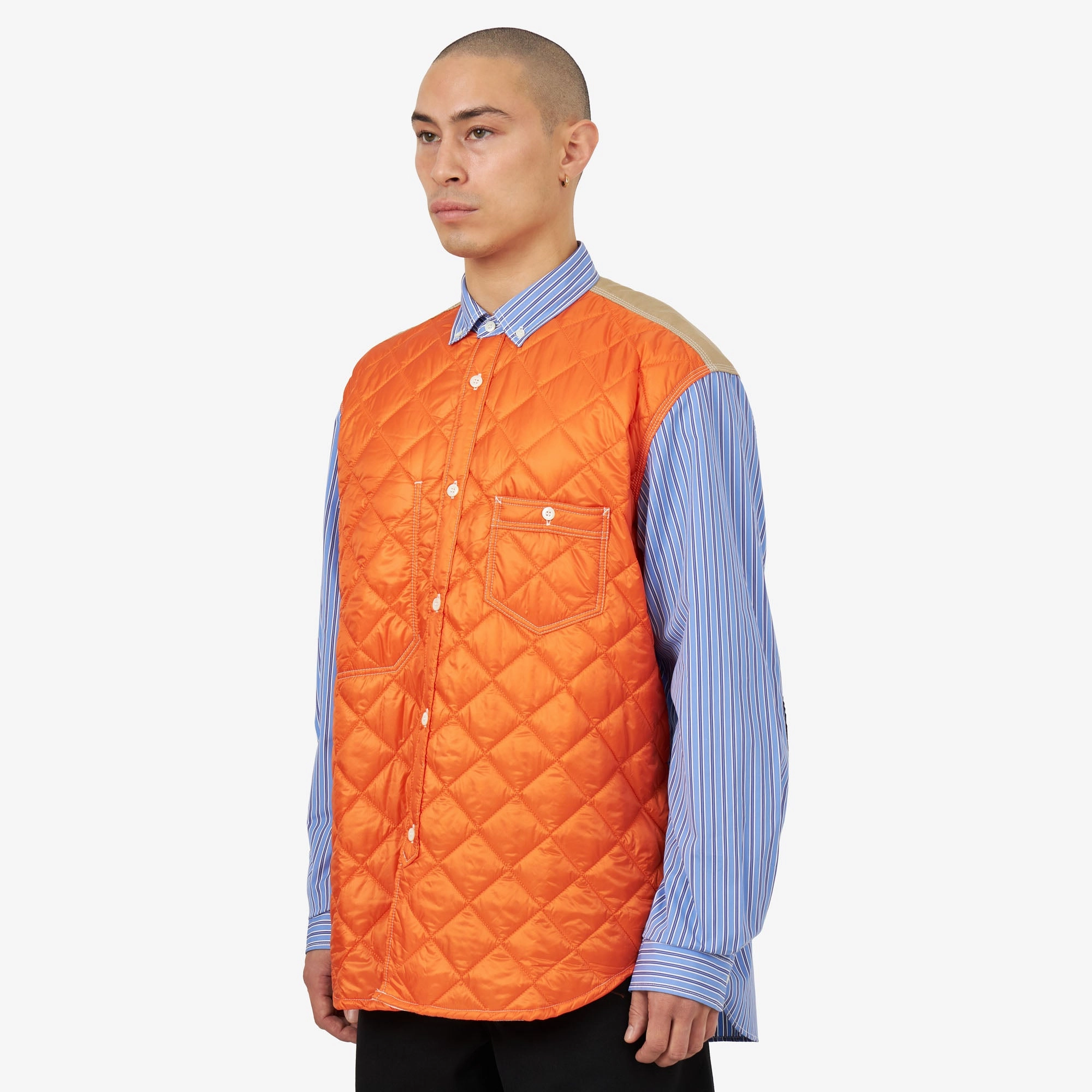 Junya Watanabe MAN Quilted Overshirt Blue / White - Orange Comfy Design Double Needle Hemming