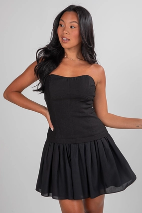 Layer Base Just For You Black Strapless Drop Waist Mini Dress