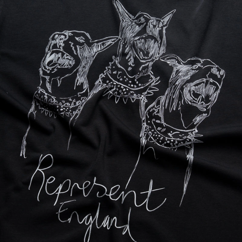 Fade Resistant Dye long hem Represent Hand Drawn Thoroughbred Dogs Tee - Aged Black