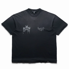Elasticized Represent Hand Drawn Thoroughbred Dogs Tee - Aged Black