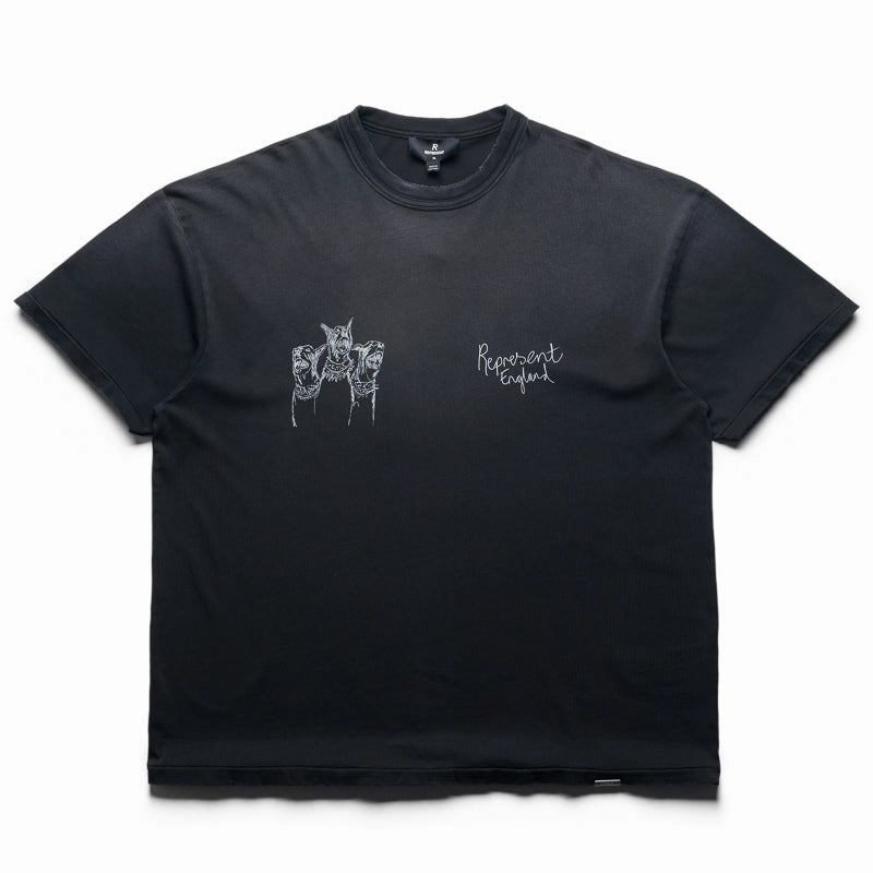 Movie Represent Hand Drawn Thoroughbred Dogs Tee - Aged Black