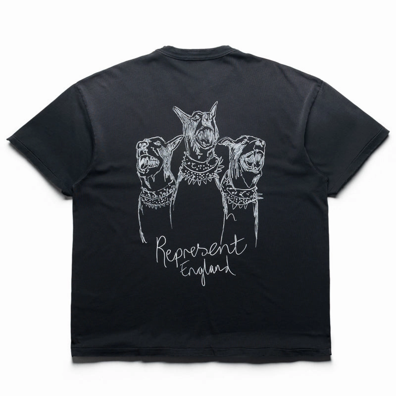 Represent Hand Drawn Thoroughbred Dogs Tee - Aged Black Elegant Lined interior