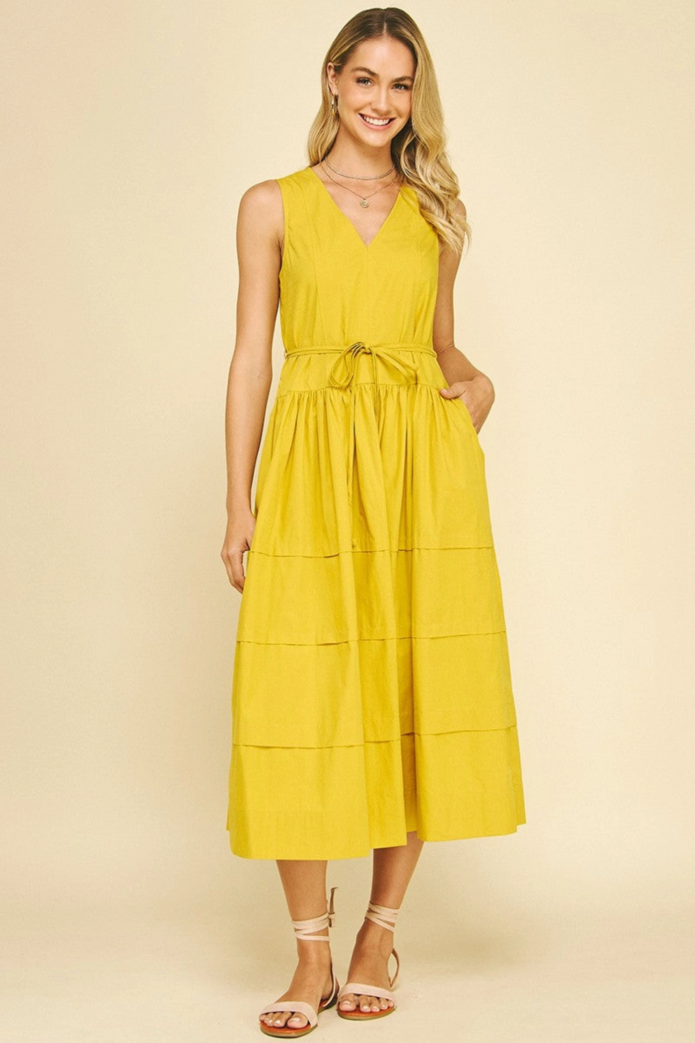 Easy Pretty KELLY V-NECK TIERED MIDI DRESS