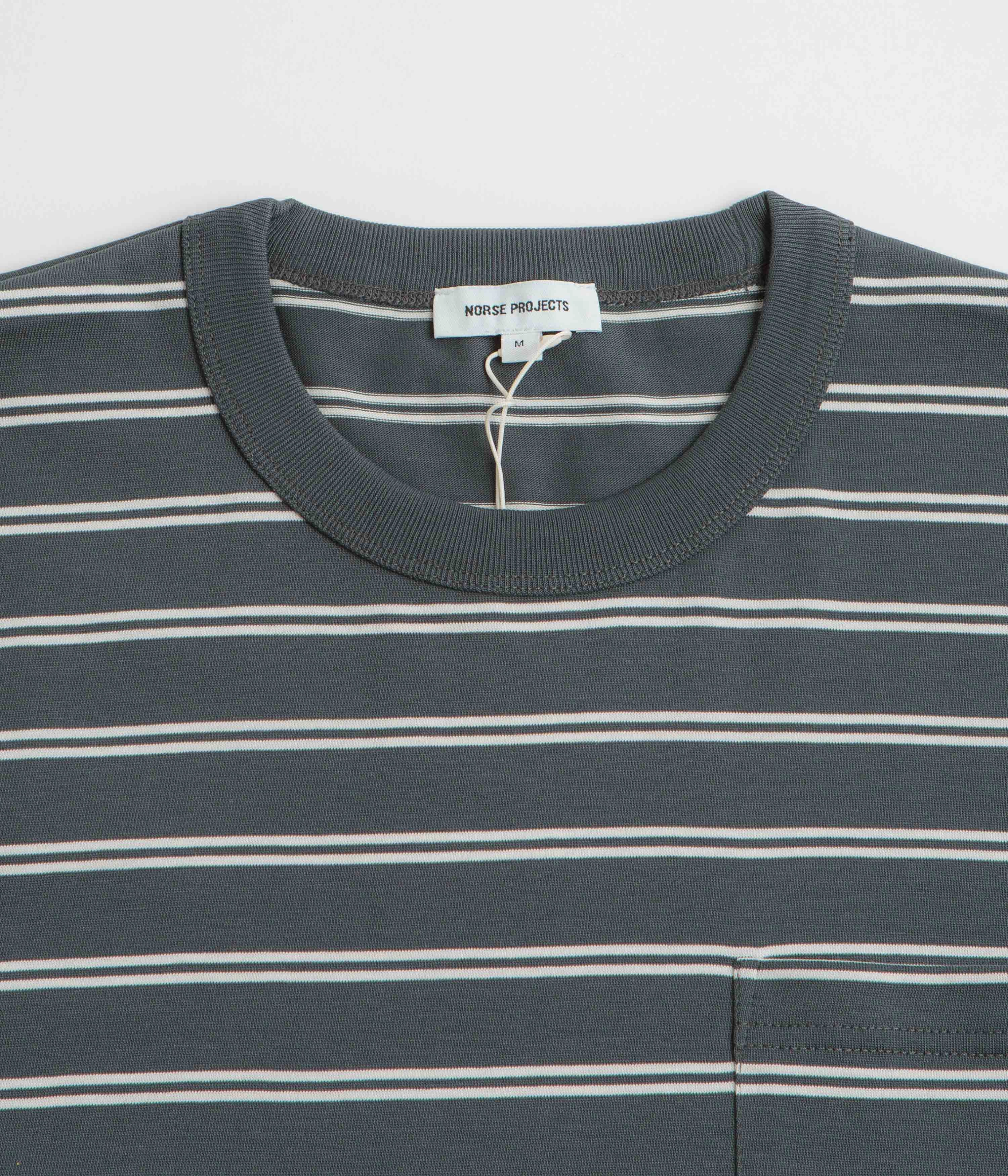 tennis event Norse Projects Holger Organic Sailor Stripe Pocket T-Shirt - Battleship Grey