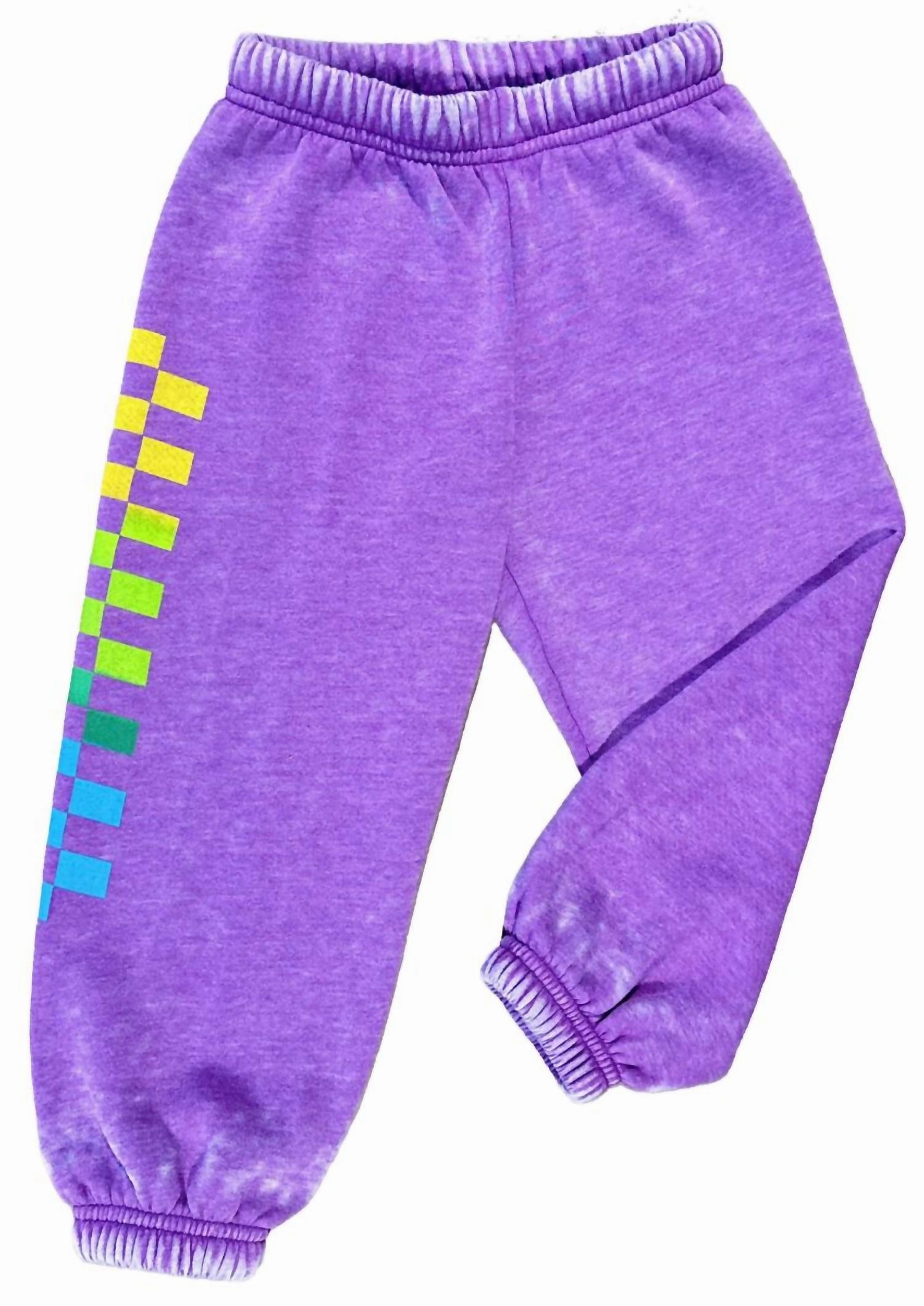 Fast Move DurableConstruction Kid's Rainbow Check Sweatpants In Plum