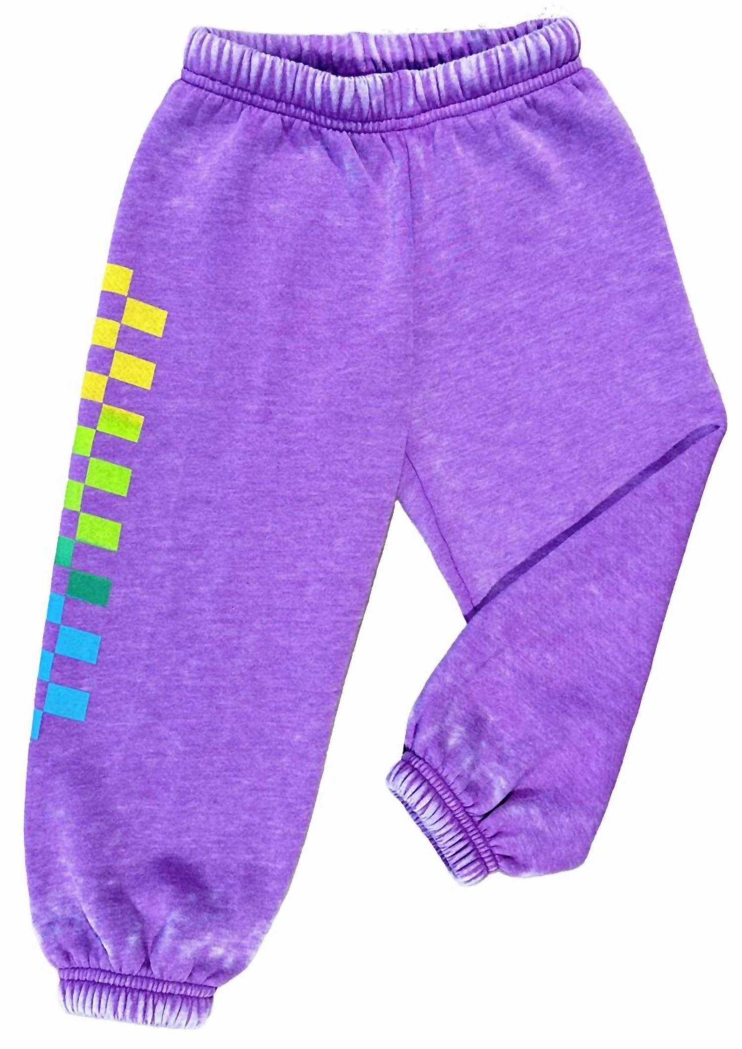 Soft Support Kid's Rainbow Check Sweatpants In Plum
