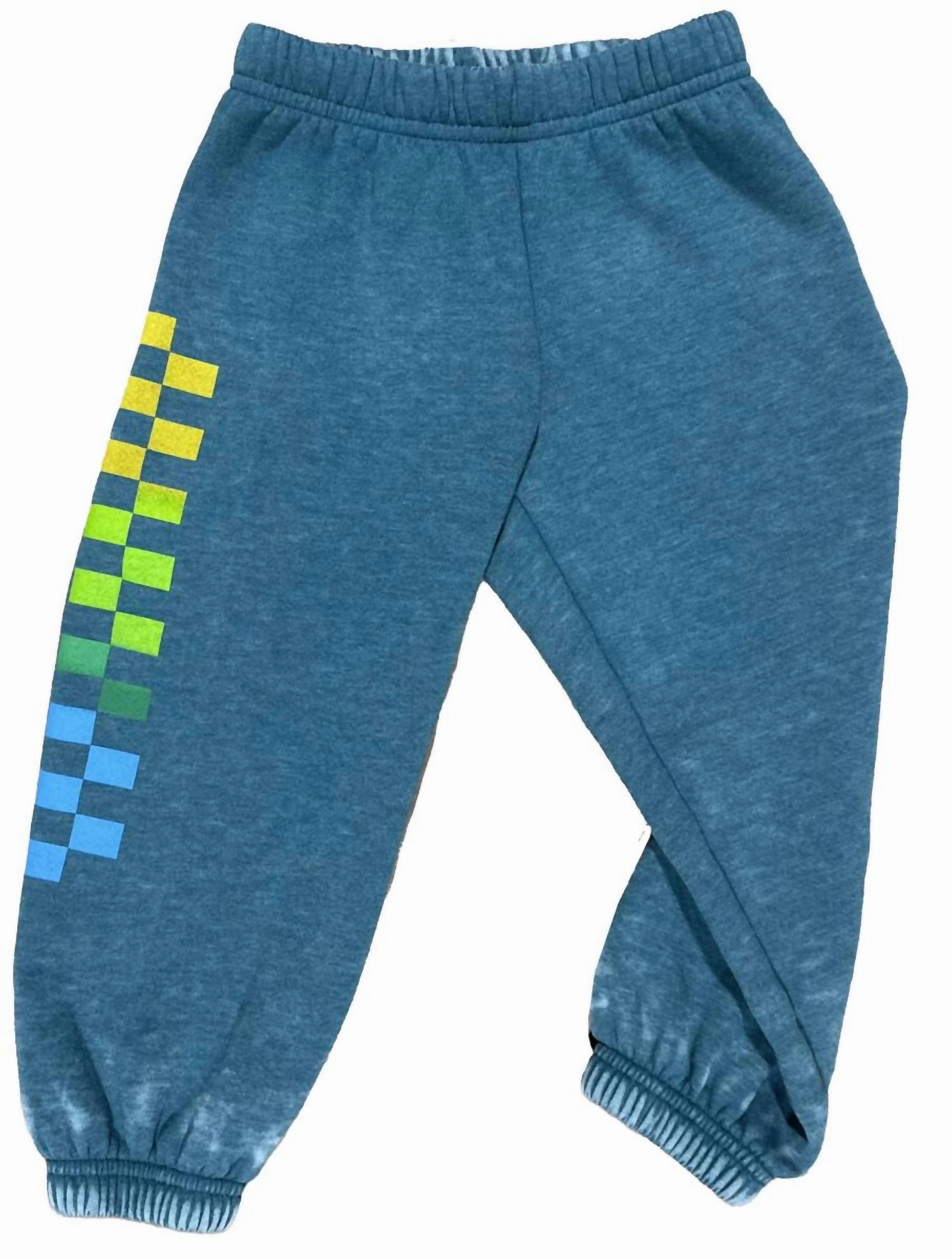 Kid's Rainbow Check Sweatpants In River Green Indoor Comfort