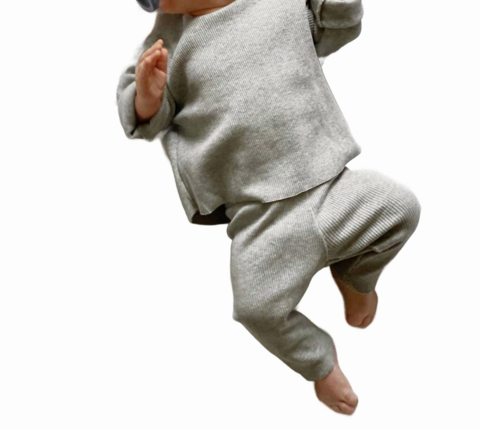 All Day Wear Ventilated Panels Kid's Rib Leggings In Light Grey