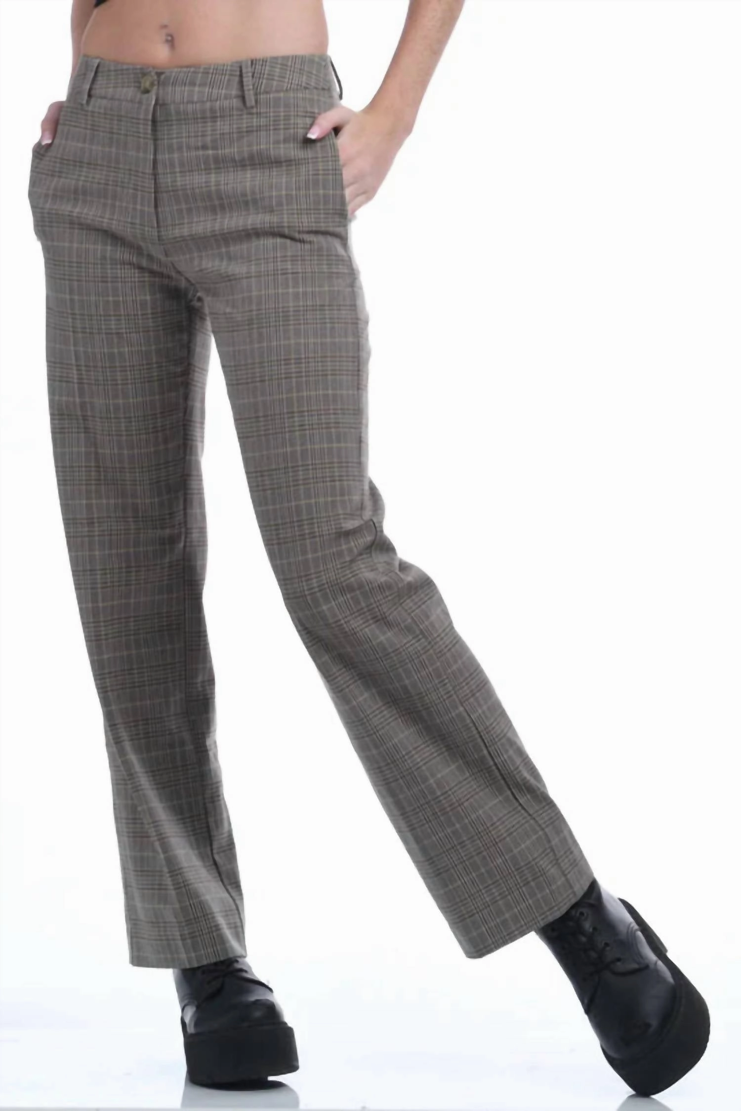 Rayon drape MultiPocketSystem Kids Plaid Pant In Black And Grey