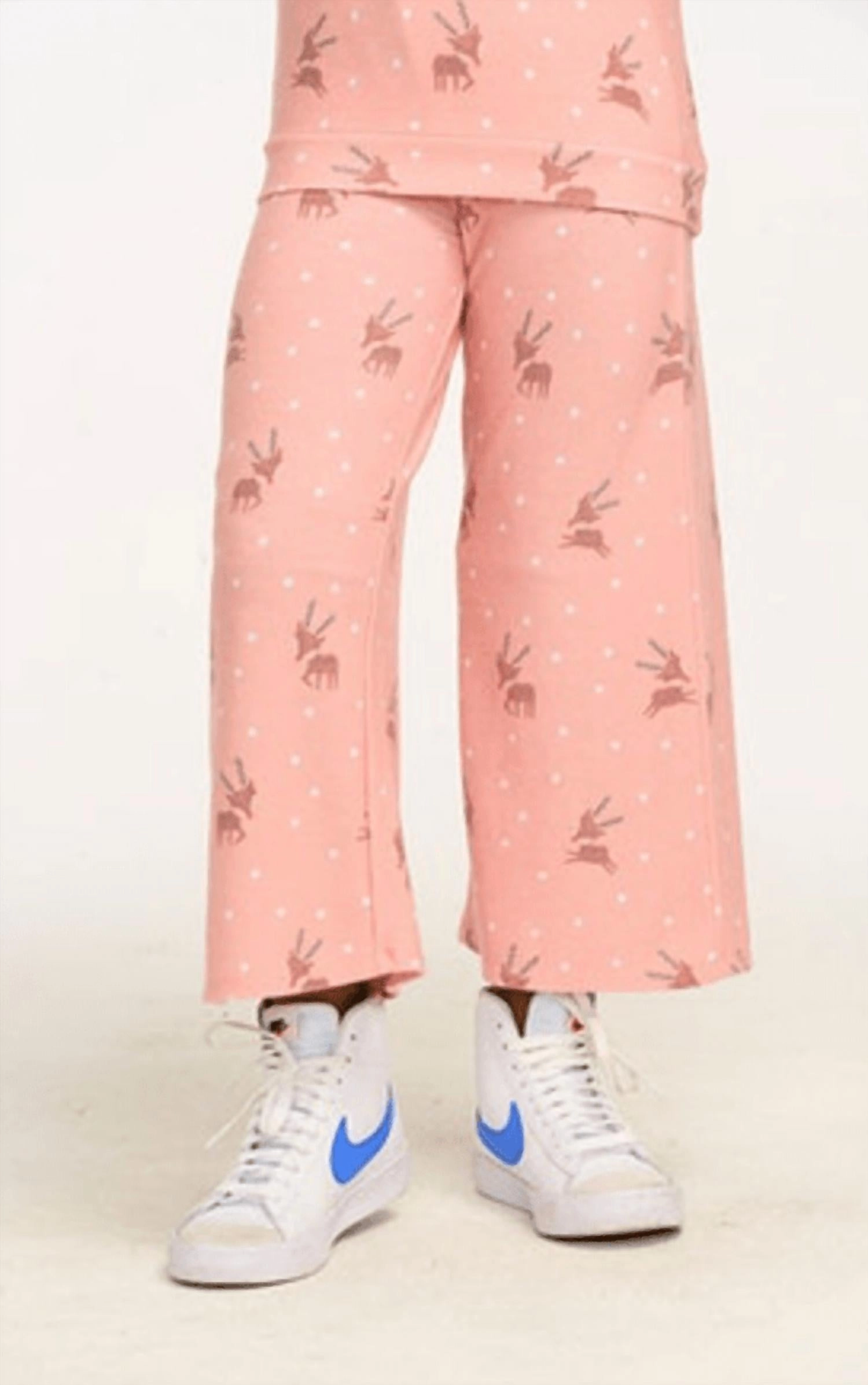 Kids Reindeer Snow Wide Leg Pants In Pink Body Ready