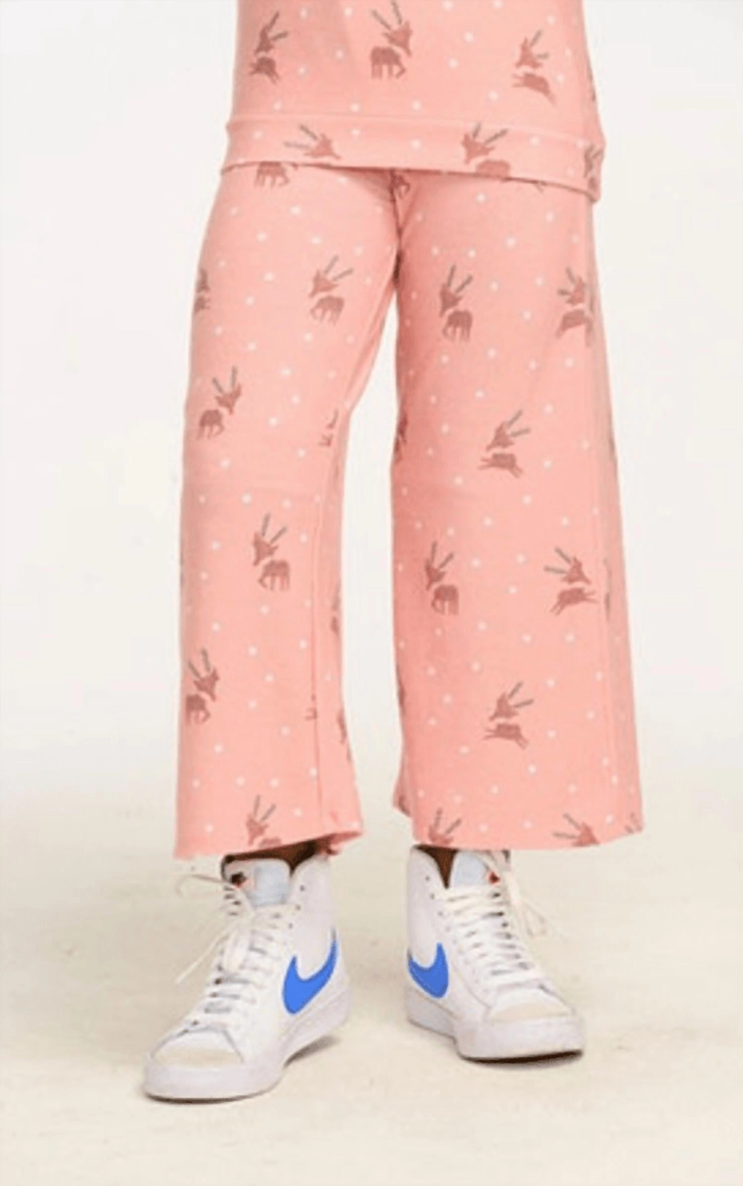 Kids Reindeer Snow Wide Leg Pants In Pink Anti Pilling Surface