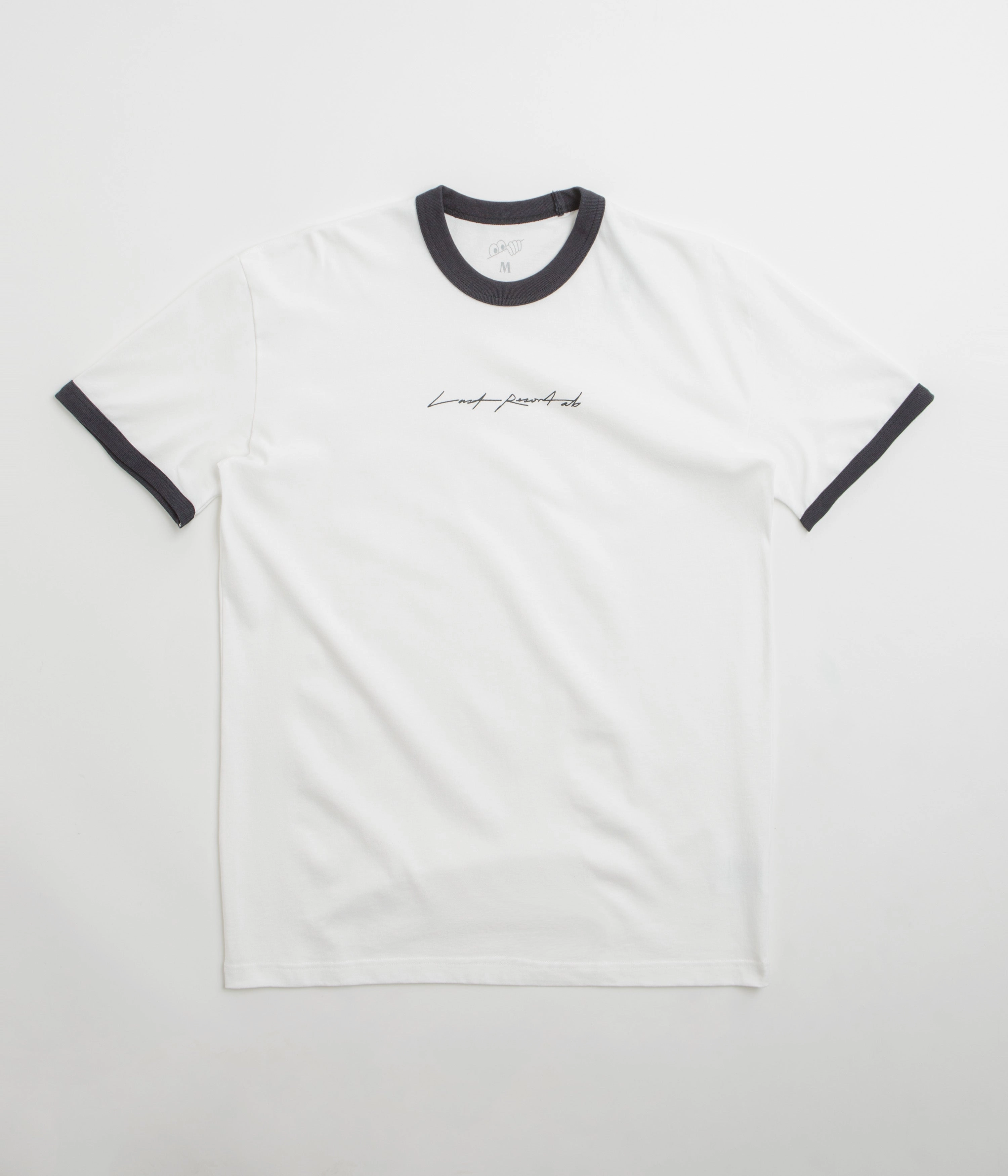 regular length office scene Last Resort AB Signature Ringer T-Shirt - White / Black