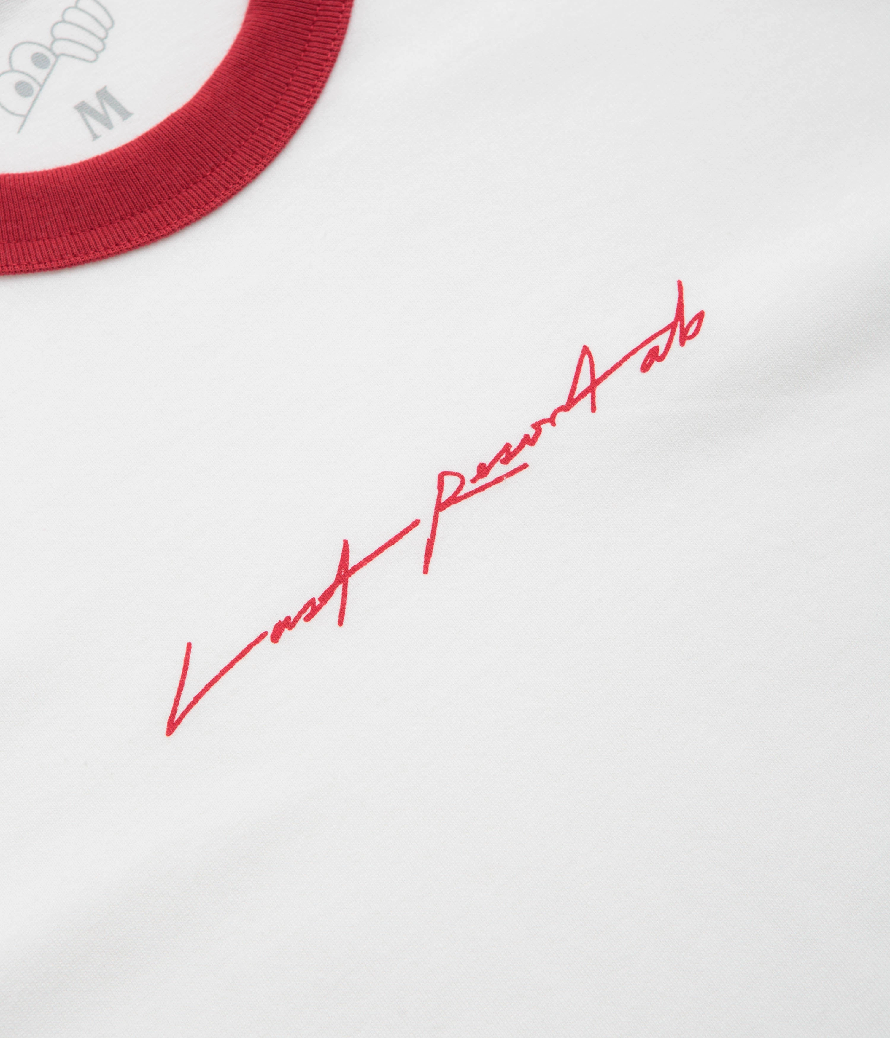beach scene Last Resort AB Signature Ringer T-Shirt - White / Old Red