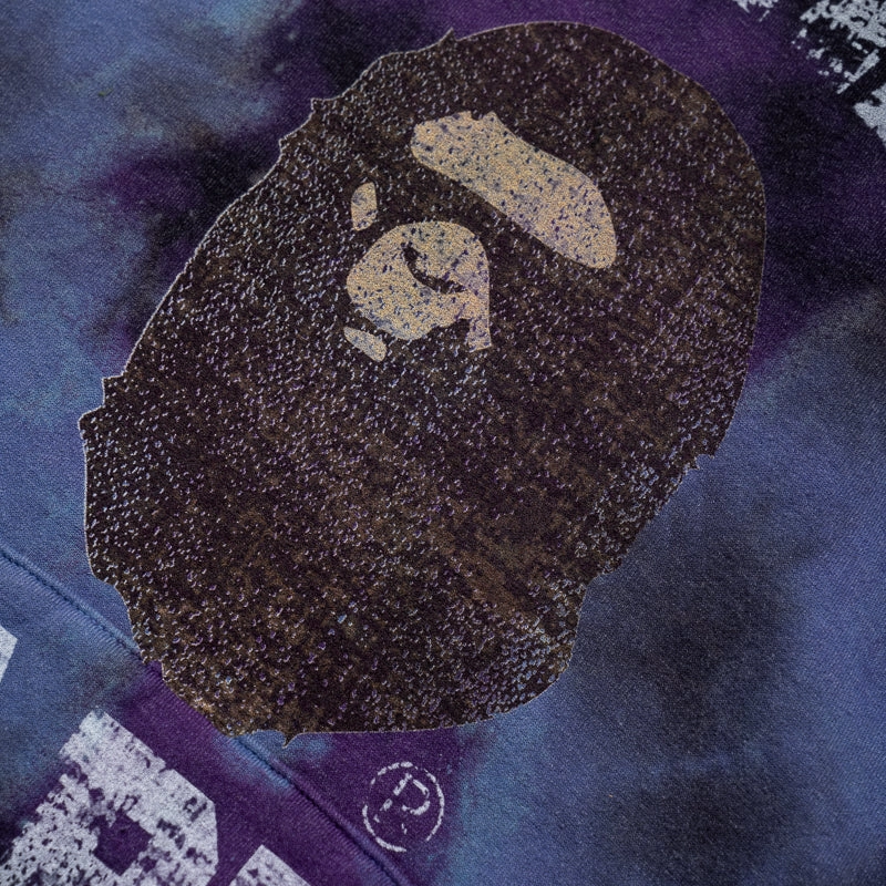 Street Fit Style Nordic style A Bathing Ape Tie Dye College Pullover Hoodie - Black