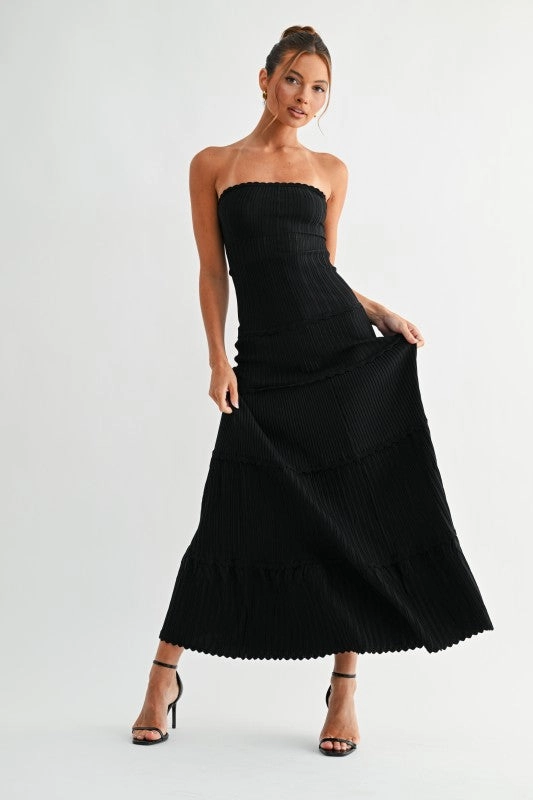 Leilani Sleeveless Pleated Knit Maxi Dress Black Printed-Fabric Casual and Stylish