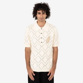 All Purpose Weave Design Non Restrictive Armhole Honor the Gift Diamond Knit Polo / Cream