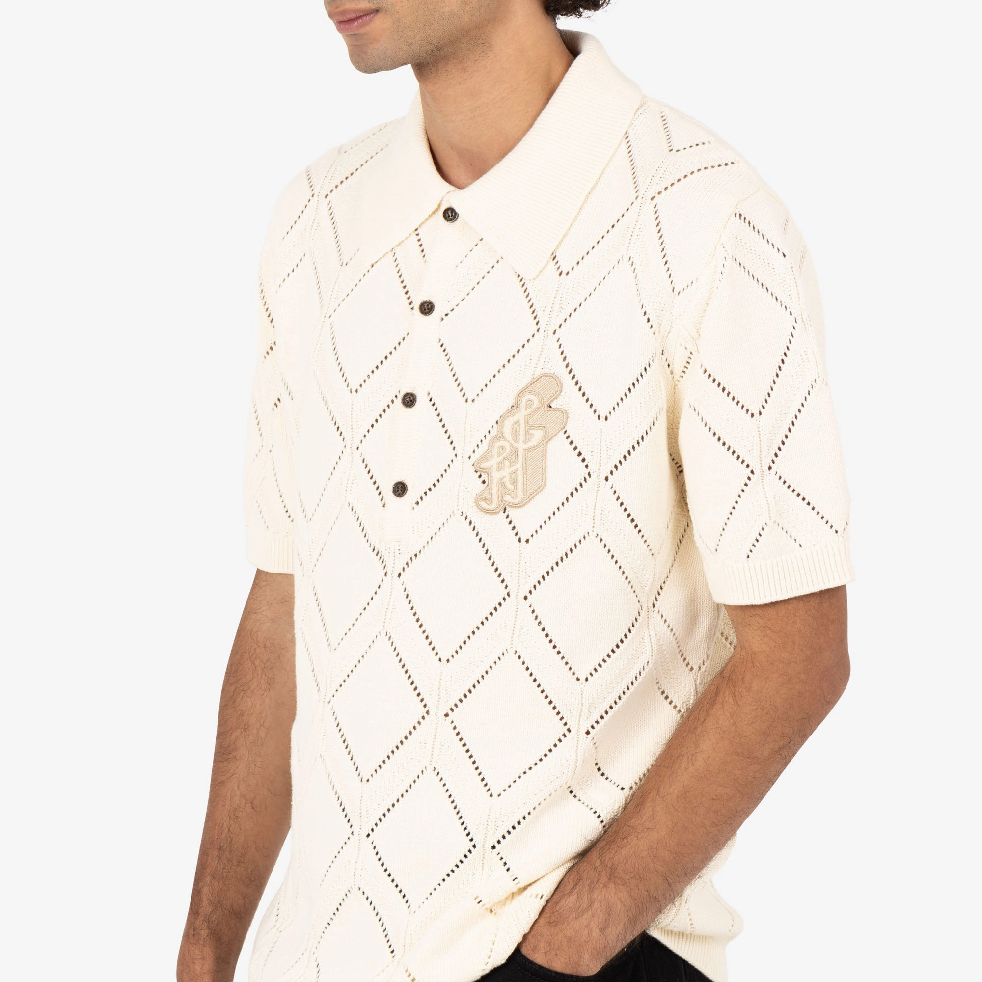 Thermoregulating Fabric Honor the Gift Diamond Knit Polo / Cream