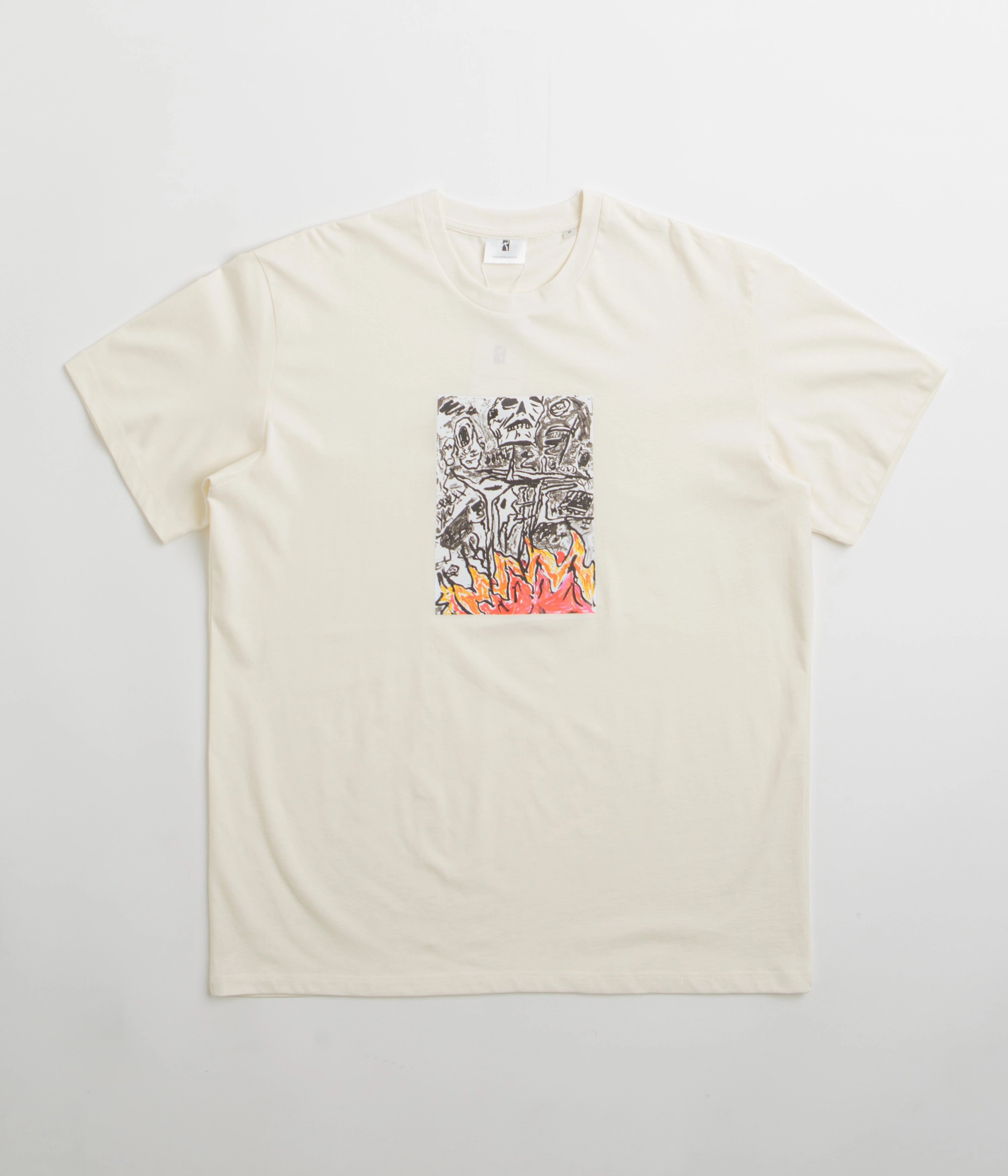 Midi length Poetic Collective Burning Skull T-Shirt - Ivory