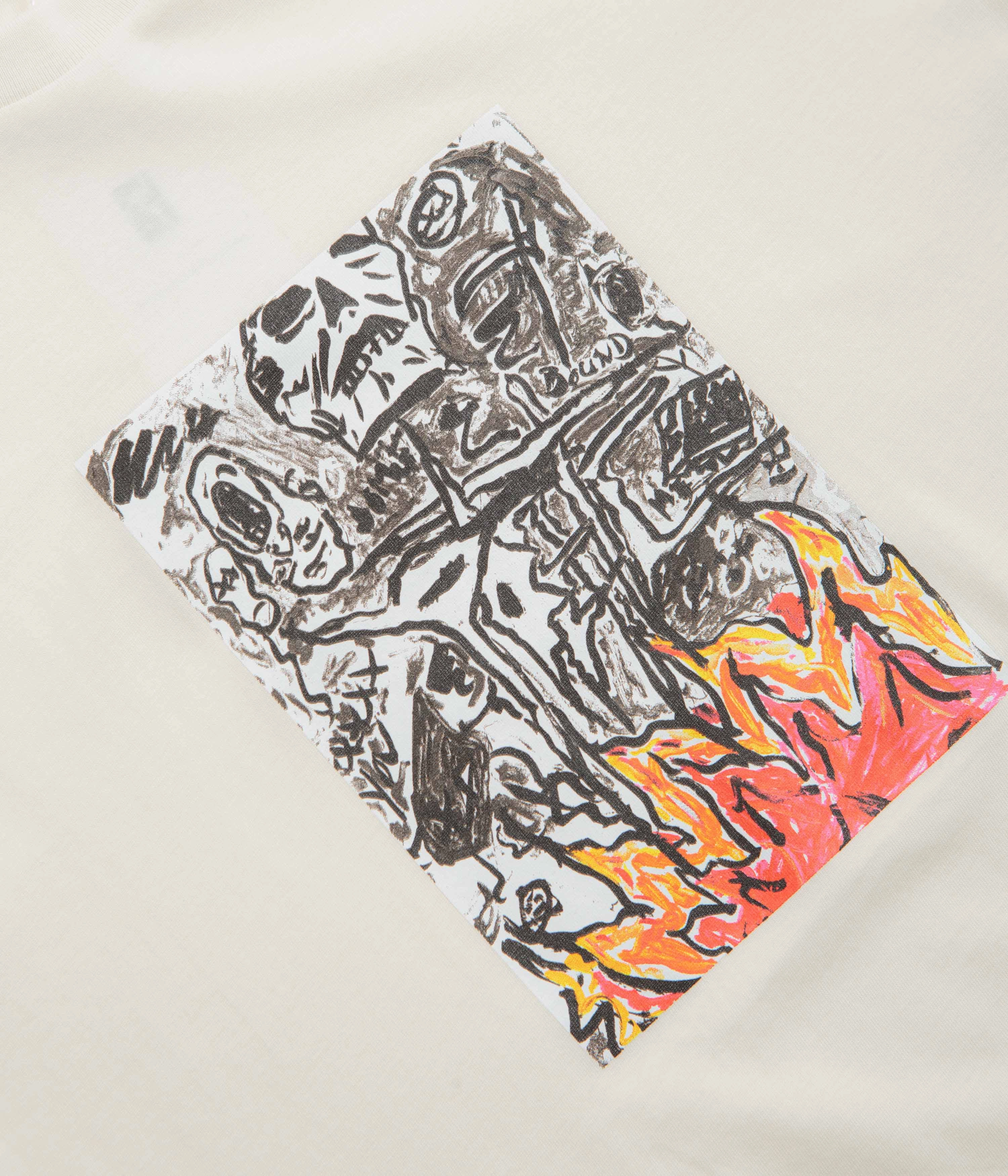 Poetic Collective Burning Skull T-Shirt - Ivory campervan venue label
