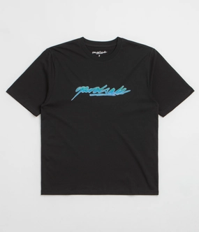 Asymmetrical hem Yardsale Script Spray T-Shirt - Black