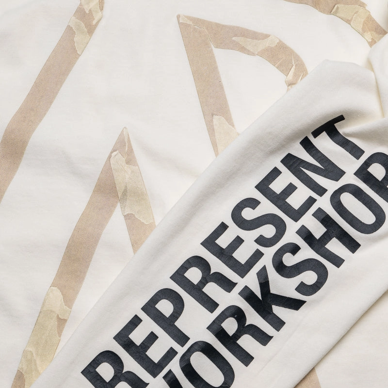 Represent Masking Tape Initial L/S Tee - Flat White ruching Button