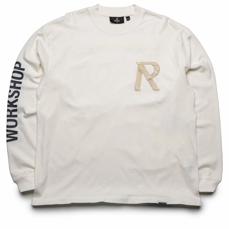 Represent Masking Tape Initial L/S Tee - Flat White bike venue