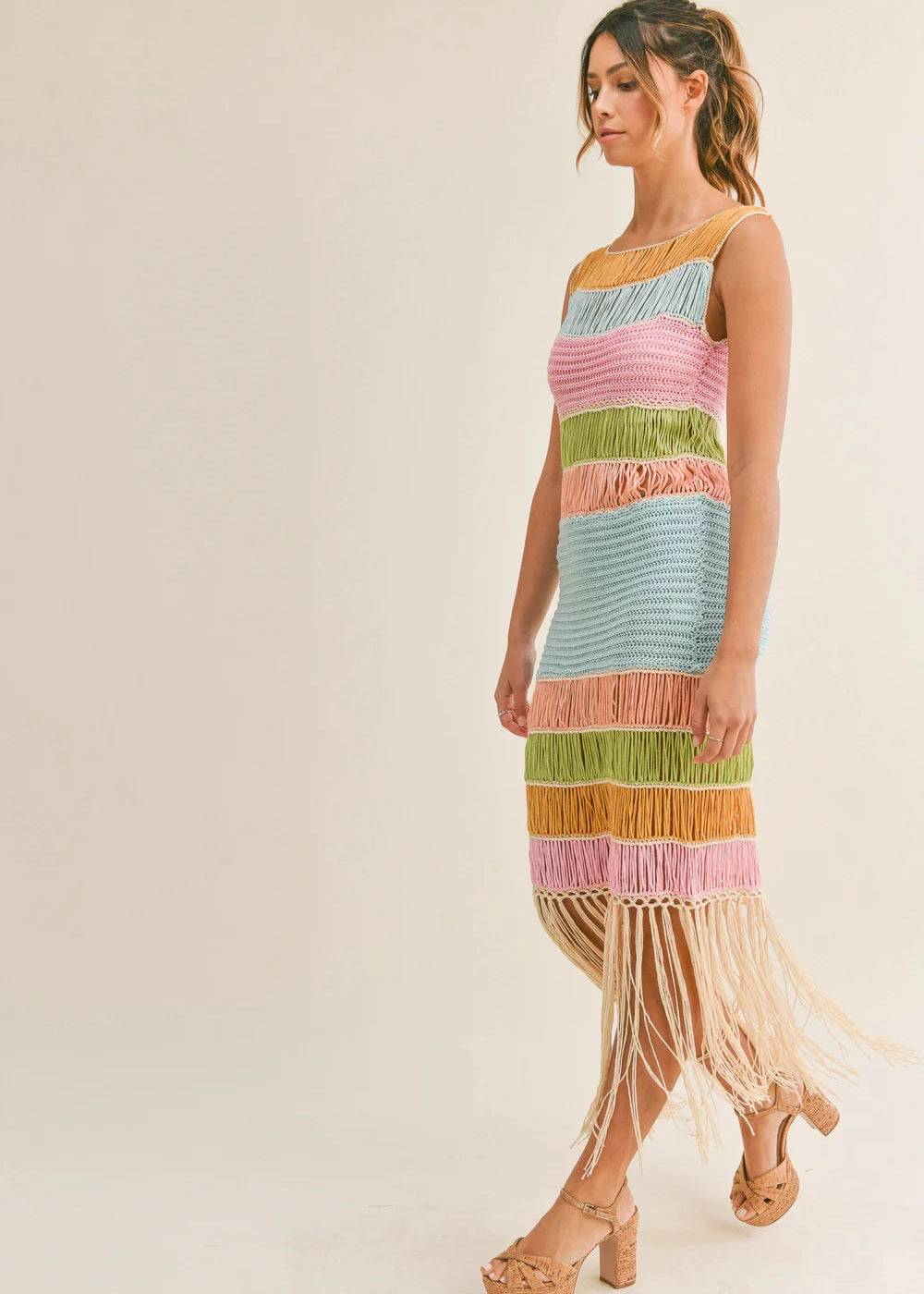 DAISY FRINGED CROCHET KNIT DRESS Smart and Chic