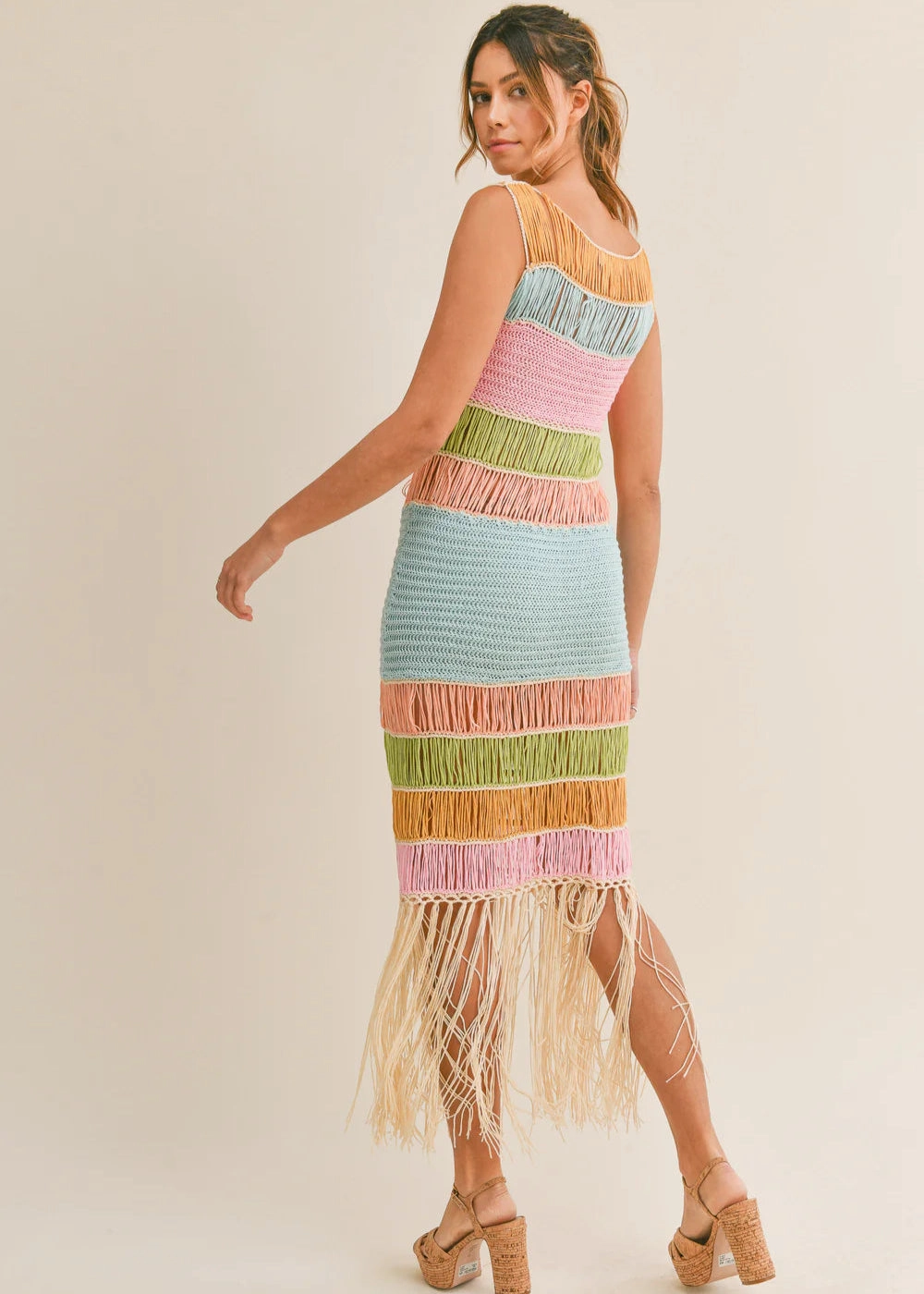 DAISY FRINGED CROCHET KNIT DRESS Modern Appearance