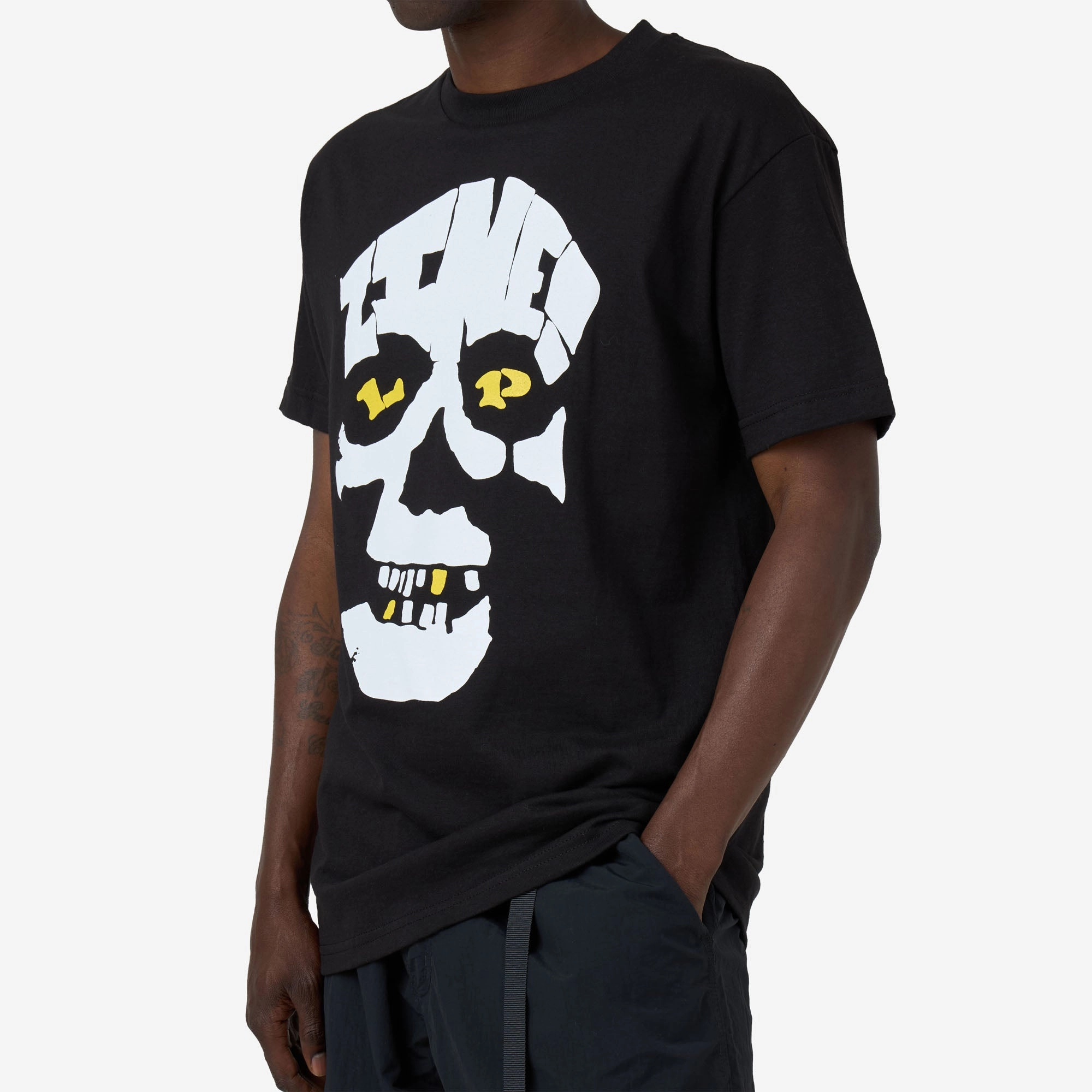 Long Length gathers Lilypad Zinnes T-Shirt Black