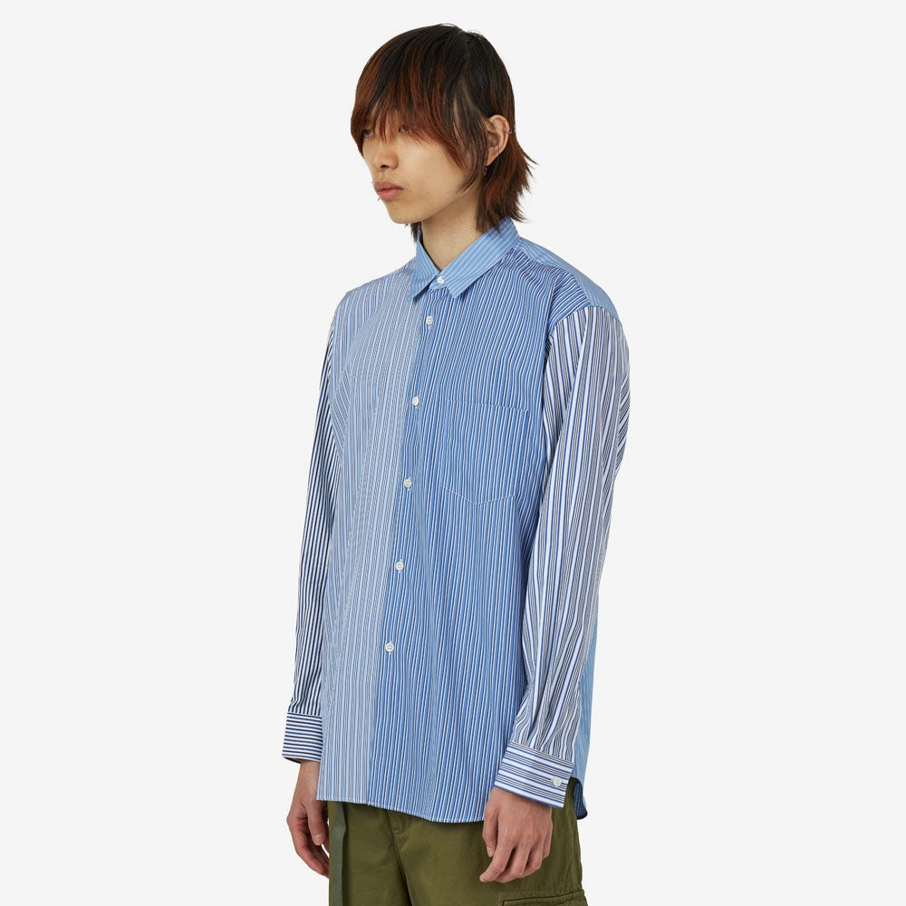 COMME des GAR?ONS SHIRT Striped Poplin Shape 5 / Blue Stretch Fit Technology Multipocket Style