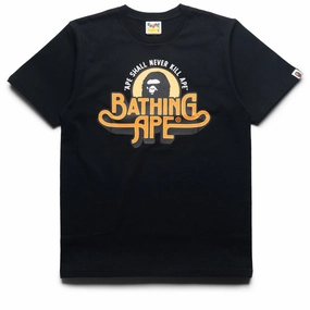 Durable Quality A Bathing Ape Genuine Garment Logo Tee - Black