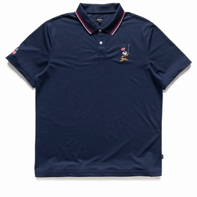 Smooth zipper closure high-low hem Malbon Golf  Eagle Buckets Performance Pique Polo - Navy