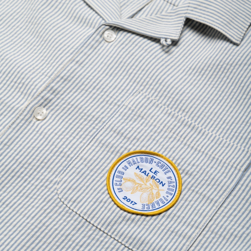 Anti Static Treatment Malbon Golf Saint Tropez Seersucker L/S Shirt - Blue