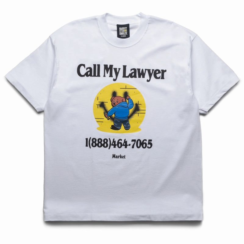 wide hem henley shirt Market Smiley Call My Lawyer Bear Tee - White