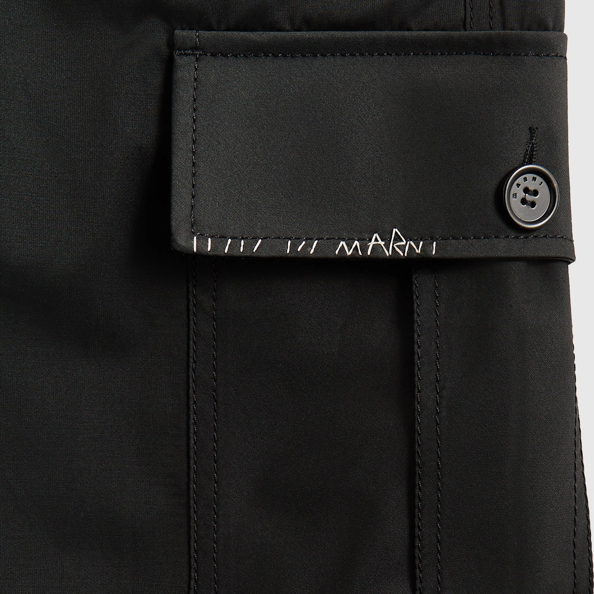 Marni Drawstring Cargo Workwear Gabardine Pant - Black breathable panels Structured fabric