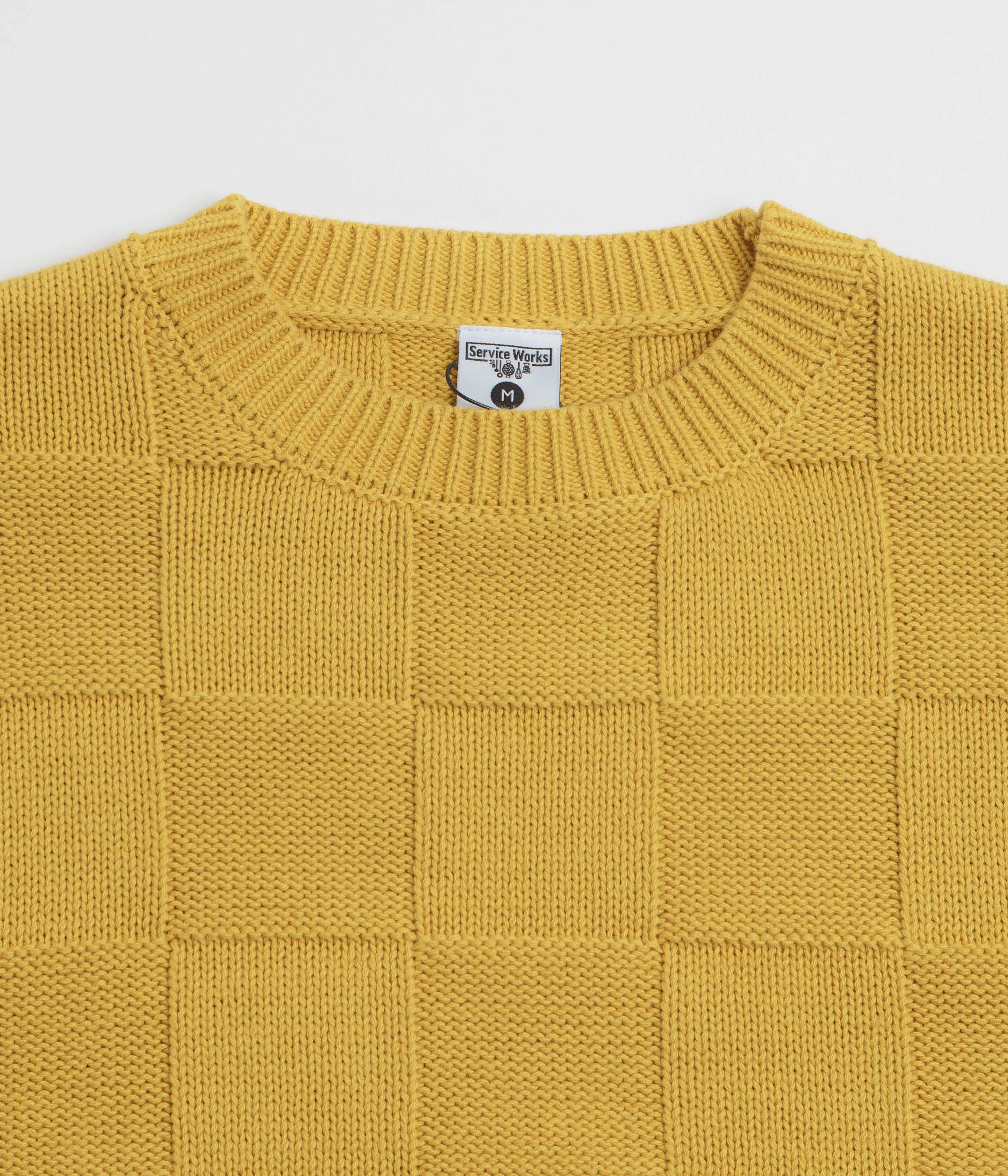 Service Works Check Knit Crewneck Sweatshirt - Ochre Smooth Texture
