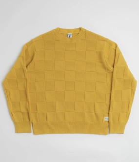 product rating Linen Service Works Check Knit Crewneck Sweatshirt - Ochre