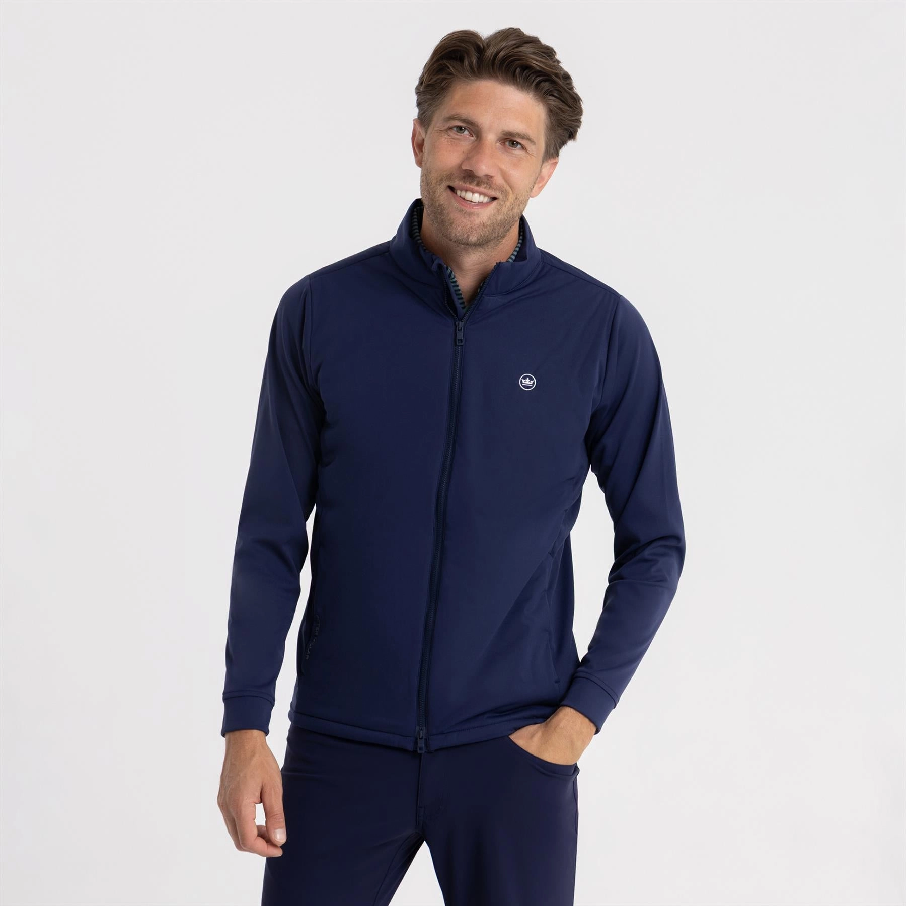 platform Solid-color Merge Hybrid Jacket Navy