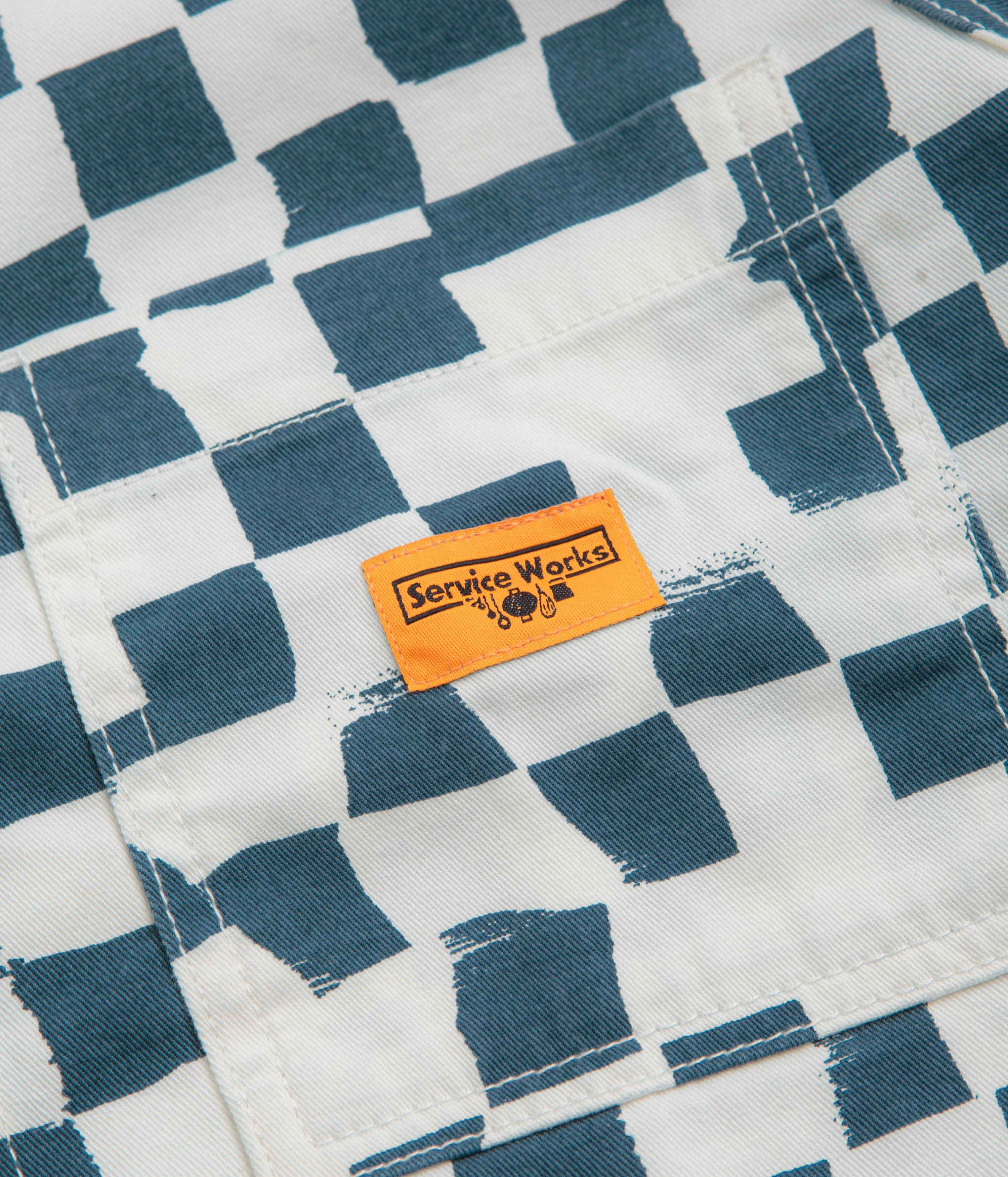 Stretchable Panels Credit Service Works Drill Printed FOH Jacket - Teal Checker