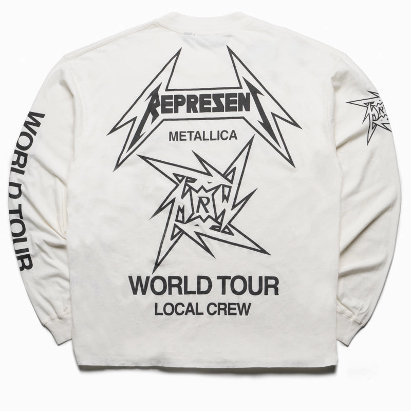 Formal Occasion park event Metallica x Represent Local Crew L/S Tee - Flat White