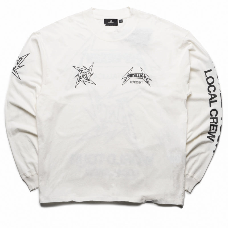 pleats binding Metallica x Represent Local Crew L/S Tee - Flat White