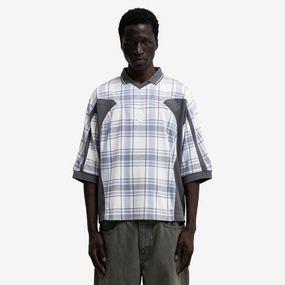 Metalwood Paneled 3/4 Sleeve Polo / Ice tailored look