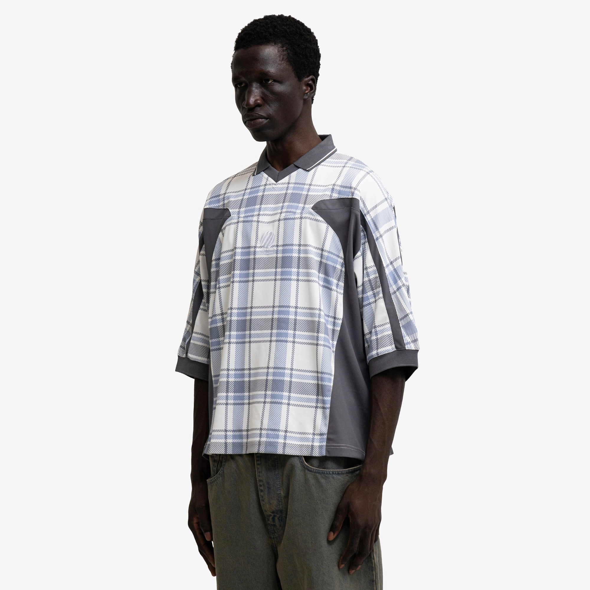 Versatile Outfit Metalwood Paneled 3/4 Sleeve Polo / Ice